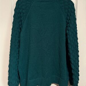 Lane Bryant Teal Cowl Neck Sweater with Textured Sleeves